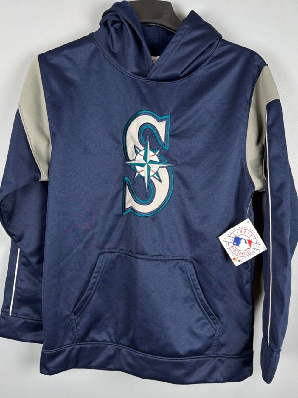 Seattle Mariners Hoodie Kids L Navy Teal Embroidered Licensed Team Merch NWT
